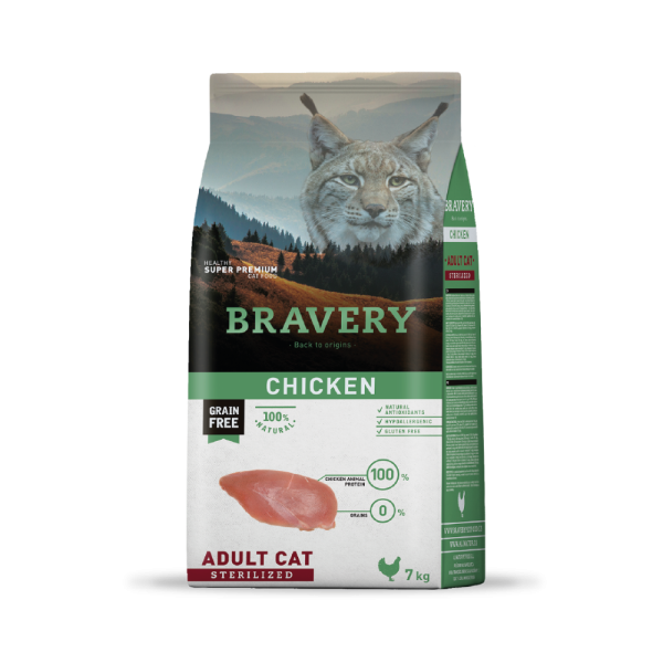 Bravery Pollo Gatos Adultos Esterilizados 7 KG