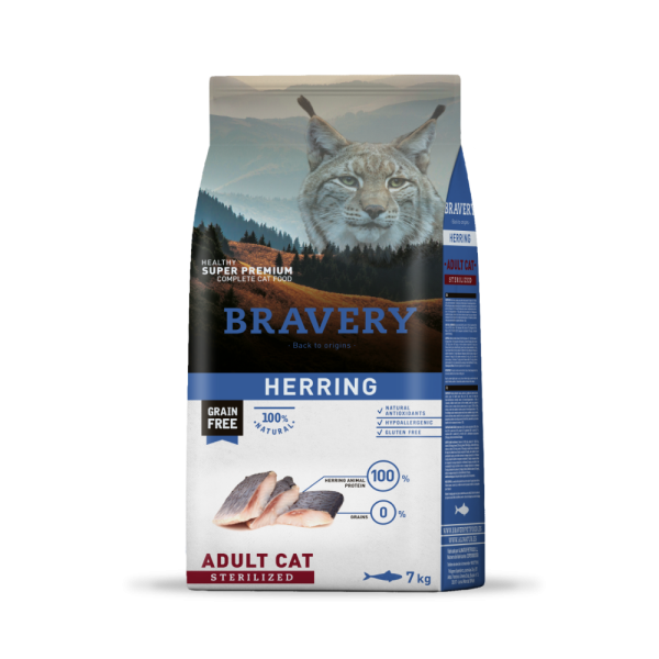 Bravery Arenque Gatos Adultos Esterilizados 7 KG