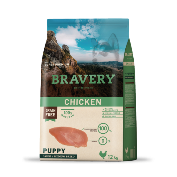 Bravery Pollo Cachorros Raza Mediana a Grande 12 KG