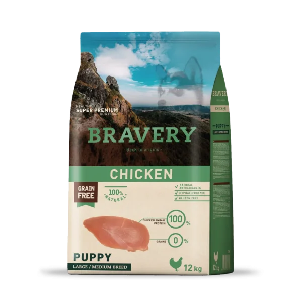 Bravery Pollo Puppy (Cachorro) Raza Mediana/Grande 12 KG