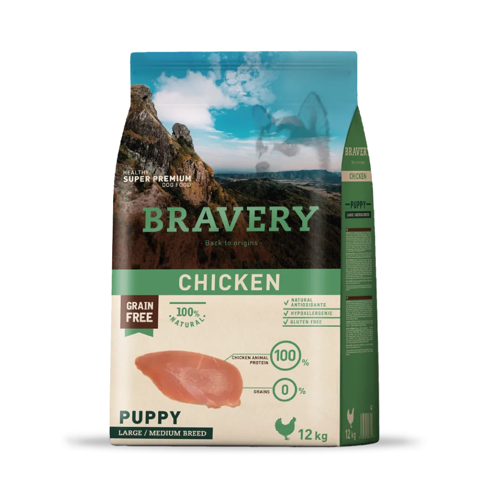 Bravery Pollo Puppy (Cachorro) Raza Mediana/Grande 12 KG