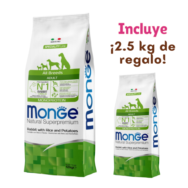 Monge Conejo Adulto Todas las Razas 12 KG + ¡2.5 kg de regalo!