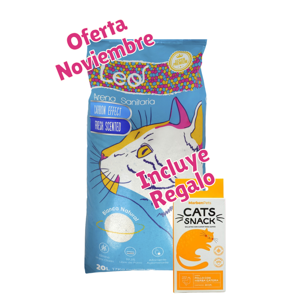 Arena Leo Blanca con Carbon Activado 17KG + Cat Snack de regalo!
