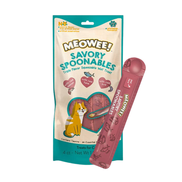 Meowee! Snack Saludable  con cuchara incluida Salmón, Atun y Camarón
