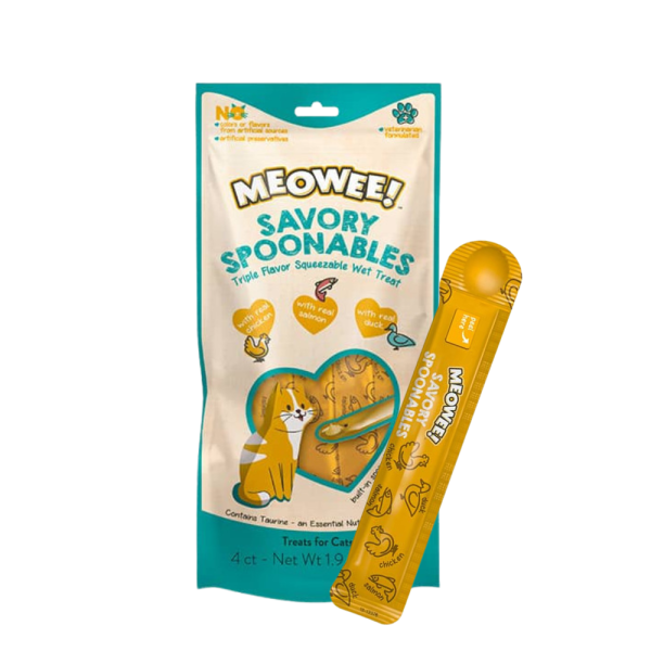 Meowee! Snack Saludable  con cuchara incluida Pollo, Salmón y Pato